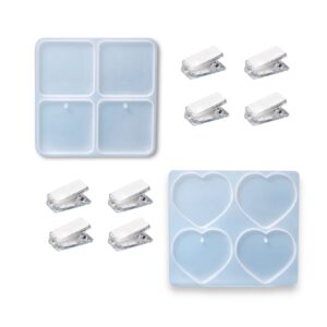 Molde Silicona Clip Cuadrado Corazón Resina Uv Epoxi