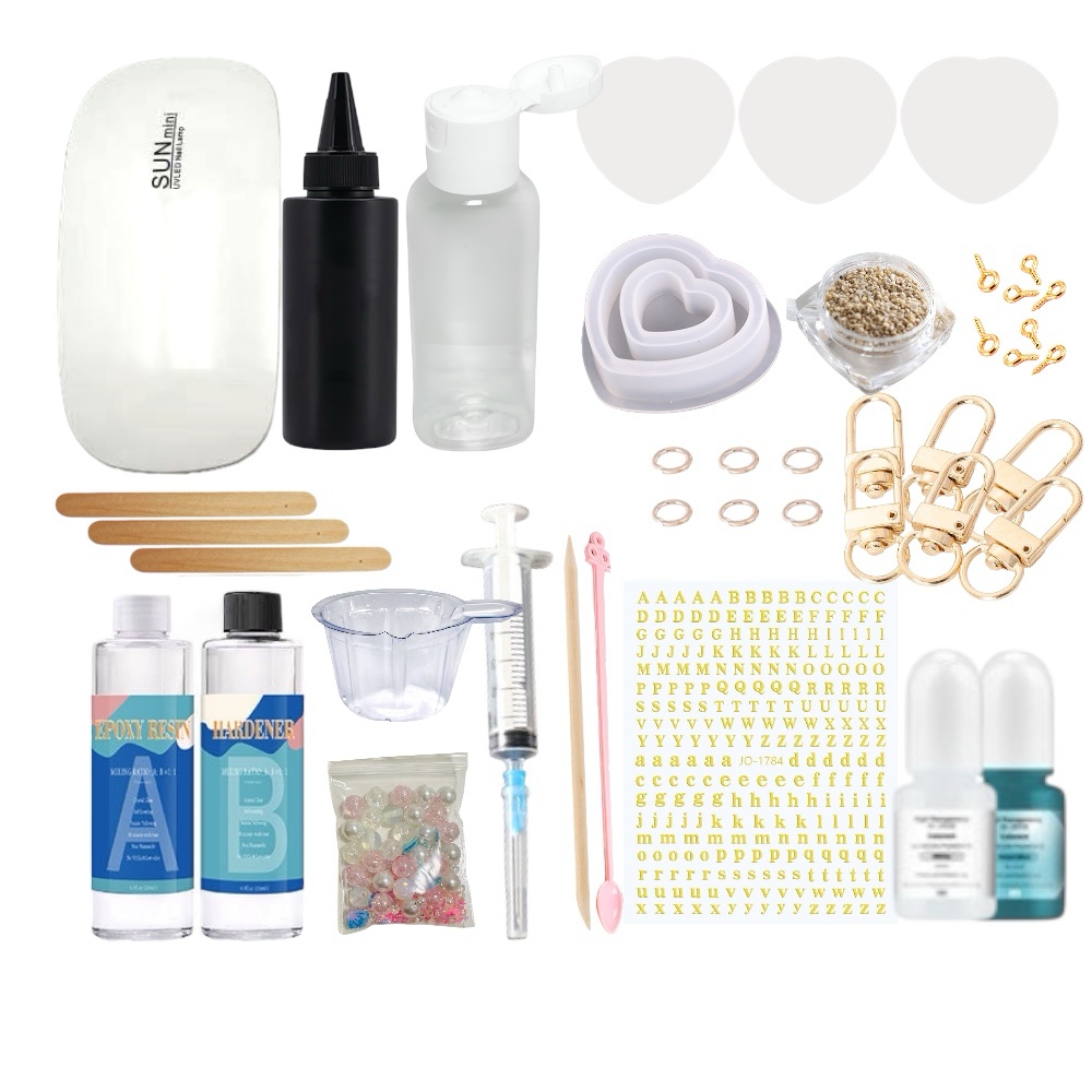 Kit Llaveros Corazón Shakers Marinos Resina Cristal UV Epoxi